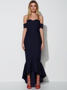MOSSMAN Lovers Rock Scuba Ribbed Maxi Dress Navy Size US 8
